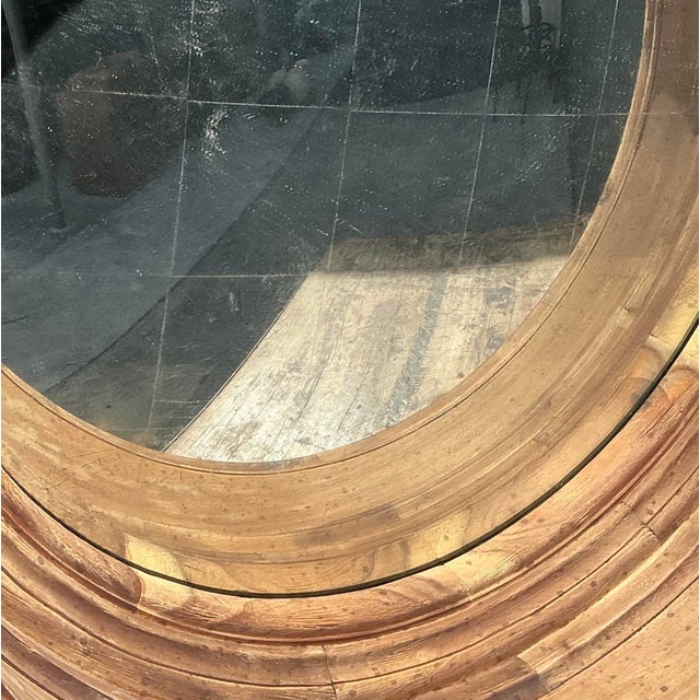 Tan Vintage Monumental Arteriors Heavy Wood Frame Convex Mirror For Sale - Image 8 of 12