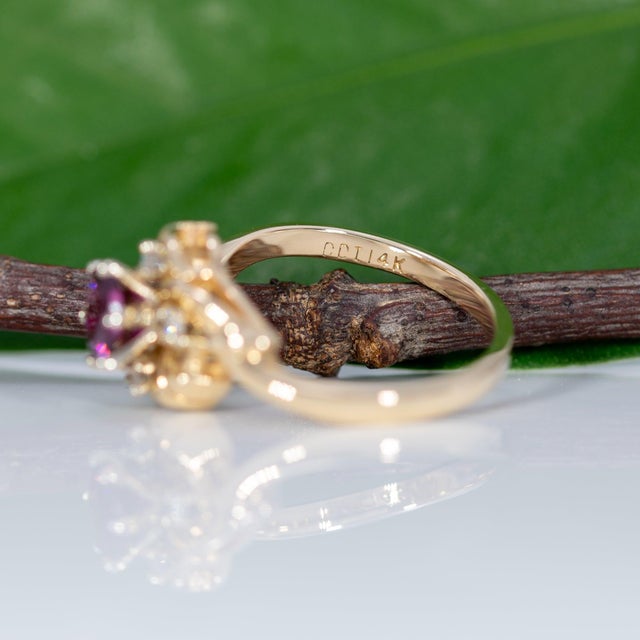 1.1Ct Purple Garnet Estate Ring With Natural Diamond: Solid 14k Gold, Size 6.75 For Sale - Image 9 of 9