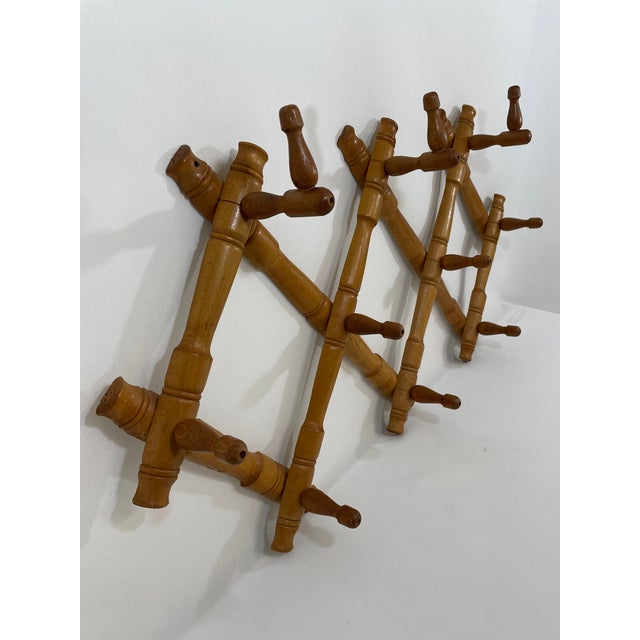 1950s Expandable Bulgarian Faux Bamboo Wooden Coat and Hat Rack For Sale - Image 4 of 18
