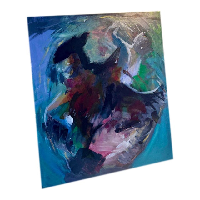 Late 20th Century Al Seneres Original Abstract Cat Painting, Colorful Expressionist Art on Board For Sale