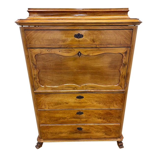 Biedermeier Antique Secretary Desk Chest of Drawers C1860-80 Elm/Walnut Swedish For Sale