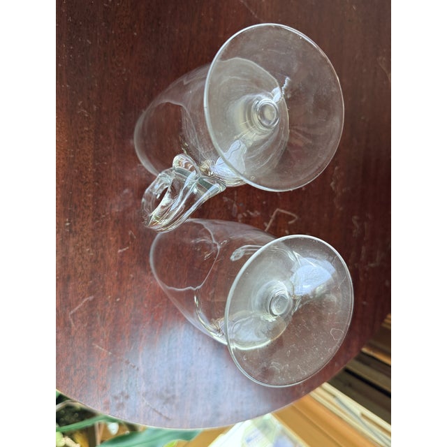 Transparent Mid 20th Century Mid Century Modern Hand Blown Crystal Irish Coffee Glasses Footed Teardrop Handles - a Pair For Sale - Image 8 of 10