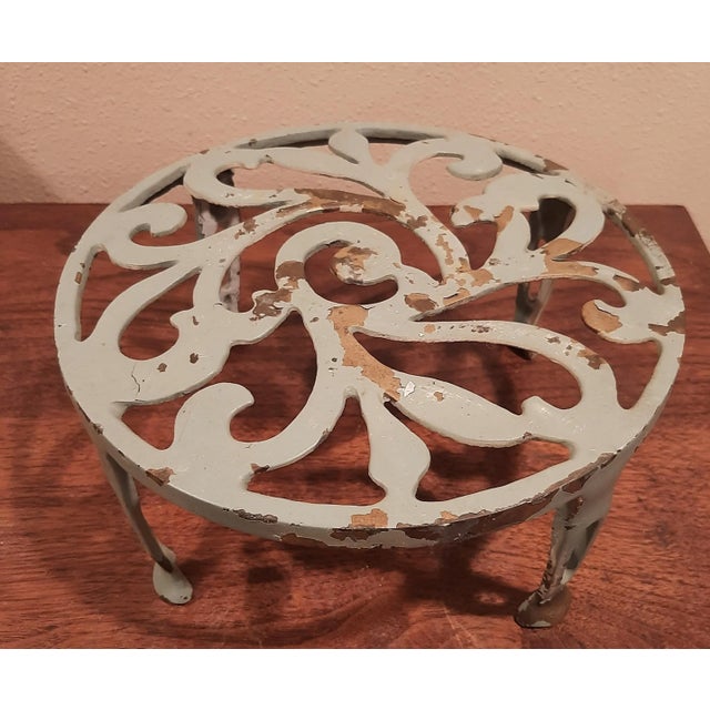 Vintage Metal Plant Stand Chippy Paint For Sale - Image 10 of 10