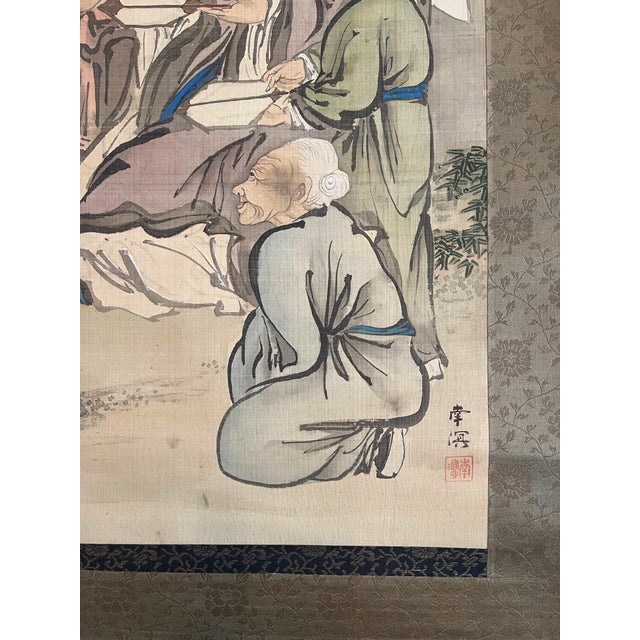 19th Century 19th Century Japanese Silk Scroll by Haruki Nanmei Edo Period For Sale - Image 5 of 12