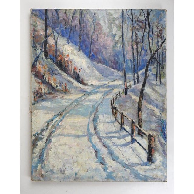 Vintage Mid 20th Century Impressionist Snowy Winter Trail