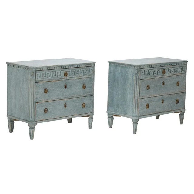 Wood Twin Chests of Drawers with Meander Border, 1870s, Set of 2 For Sale - Image 7 of 7