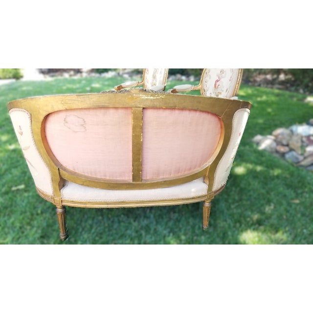 Late 19th C. Louis XVI Revival Giltwood Aubusson Tapestry Salon Suite | Canapé & Four Fauteuils For Sale - Image 18 of 18