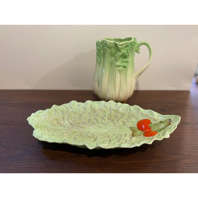 Ceramic Early 1900s Pale Green Lettuce Leaf Serving Plate For Sale - Image 7 of 8