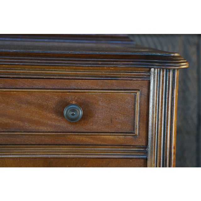 Antique Sheraton Style Book Matched Walnut Four Drawer Tallboy Dresser 49" For Sale - Image 6 of 17