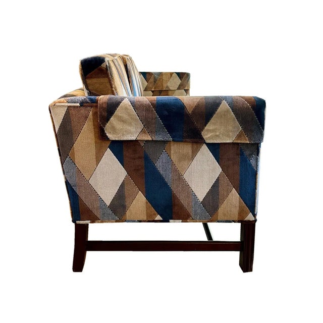 Brown Mid-Century Velvet Geometric Patterned Sofa For Sale - Image 8 of 10
