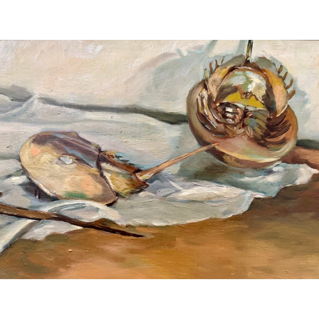 2000 - 2009 Vintage Horseshoe Crab Still Life Painting, Framed, Coastal For Sale - Image 5 of 8