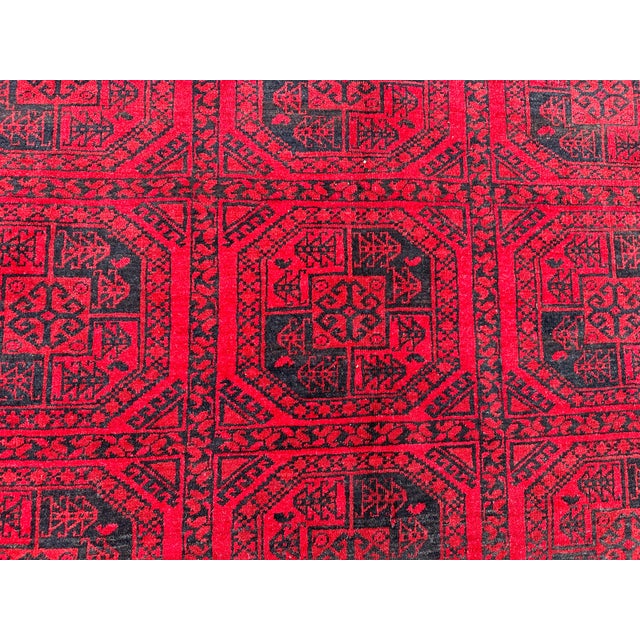 1970s Vintage Hand Knotted Afghan Turkoman Tribal Rug, Elephent Foot Design For Sale - Image 5 of 8