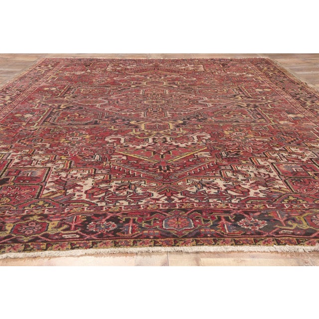 Red Mid 20th Century Mid 20th Century Vintage Persian Heriz Rug - 08'04 X 11'08 For Sale - Image 8 of 9