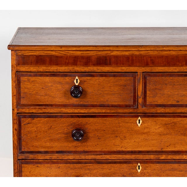 English Two-Tone Oak Chest of Drawers, 19th Century Country House Chest With Mahogany Crossbanding For Sale - Image 11 of 11