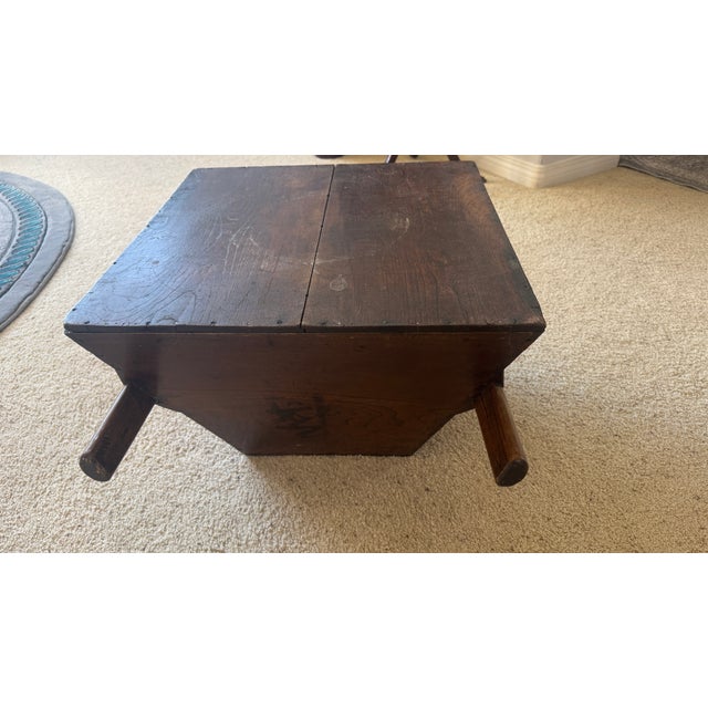 Antique Oriental Rice Measure With Handles, Wood Handmade C 1880 For Sale - Image 12 of 13