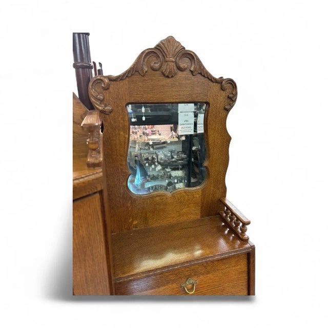 1900s Oak Side by Side Secretary Desk With Glass Curio Cabinet For Sale In Washington DC - Image 6 of 7