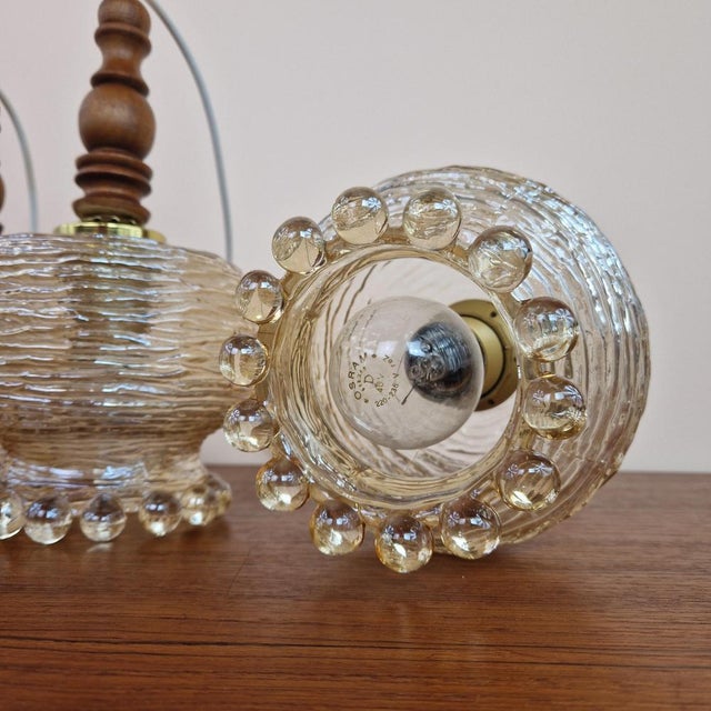 Mid-Century Glass and Wood Pendant Lamp, 1960s For Sale - Image 4 of 11