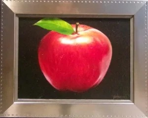 Contemporary Realist Apple Still Life Oil Painting, Framed