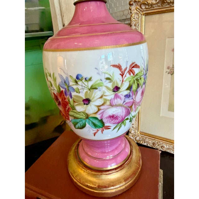 Antique French Pink Opaline Floral Lamp For Sale - Image 10 of 18