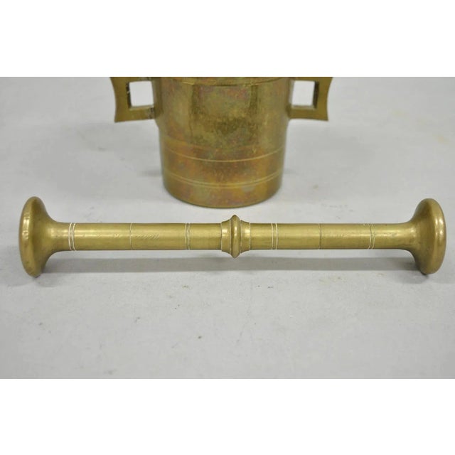 Gold Antique Solid Bronze Brass German Apothecary Mortar With Pestle - 2 PCS For Sale - Image 8 of 10