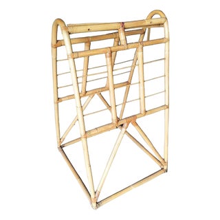 Restored 1938 Art Deco Arched Rattan & Wicker Fabric Display Rack For Sale