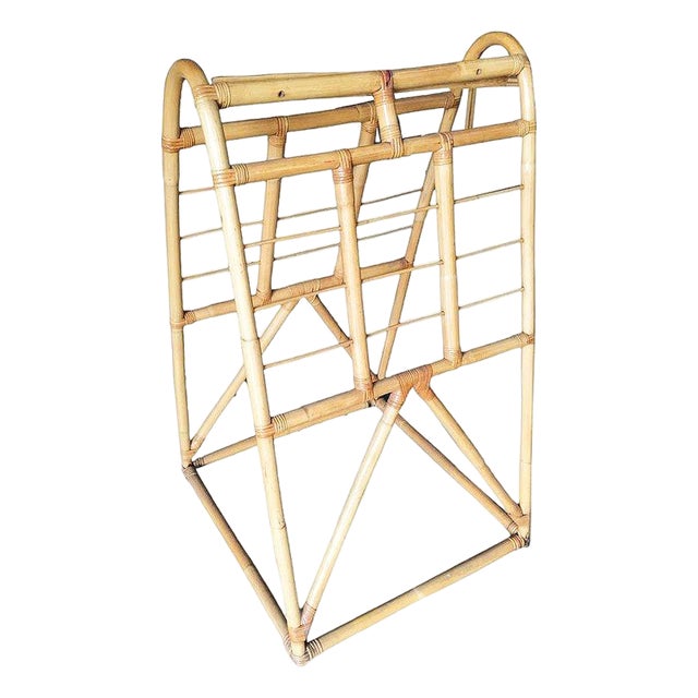 Restored 1938 Art Deco Arched Rattan & Wicker Fabric Display Rack For Sale
