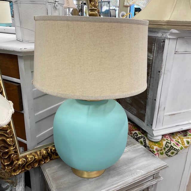 Vintage Aqua Glass Globe Table Lamp For Sale - Image 11 of 11