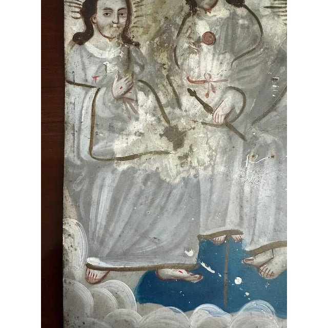 1950s Spanish Colonial Trinity, Three Seated Saints, Oil on Tin For Sale - Image 5 of 5