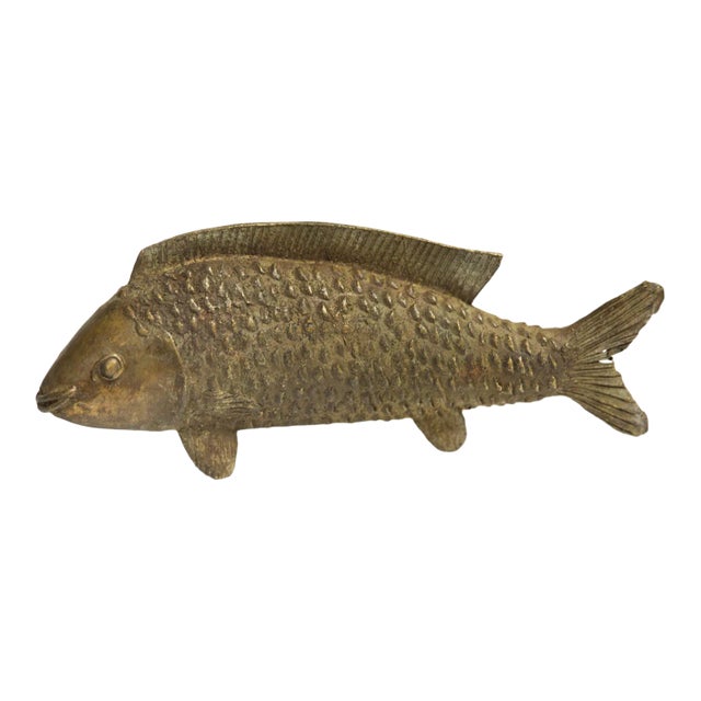 Large Bass Fish Standing Vintage African Bronze Sculpture For Sale