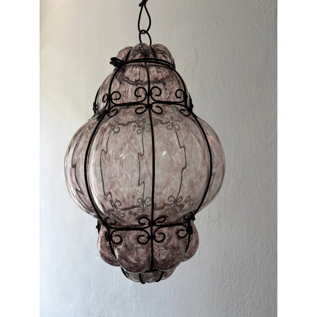 Glass 1 of 3 Big Mid-Century Seguso Murano Amethyst Blown Tortoise Lantern Chandelier For Sale - Image 7 of 9