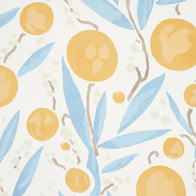 Contemporary Schumacher Mirabelle Wallpaper in Yellow & Sky - 10 Yards For Sale - Image 3 of 5