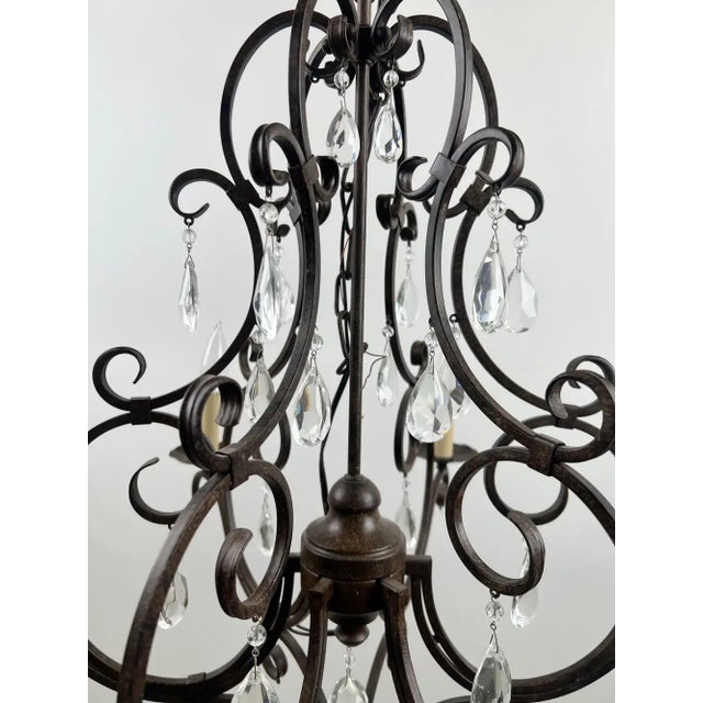 Ivory Late 20th Century French Art Nouveau Style Metal & Crystal 6 Light Scroll Chandelier For Sale - Image 8 of 11