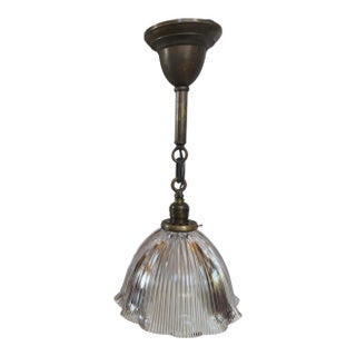 Vintage Large Fluted Halophane Pendant Light For Sale