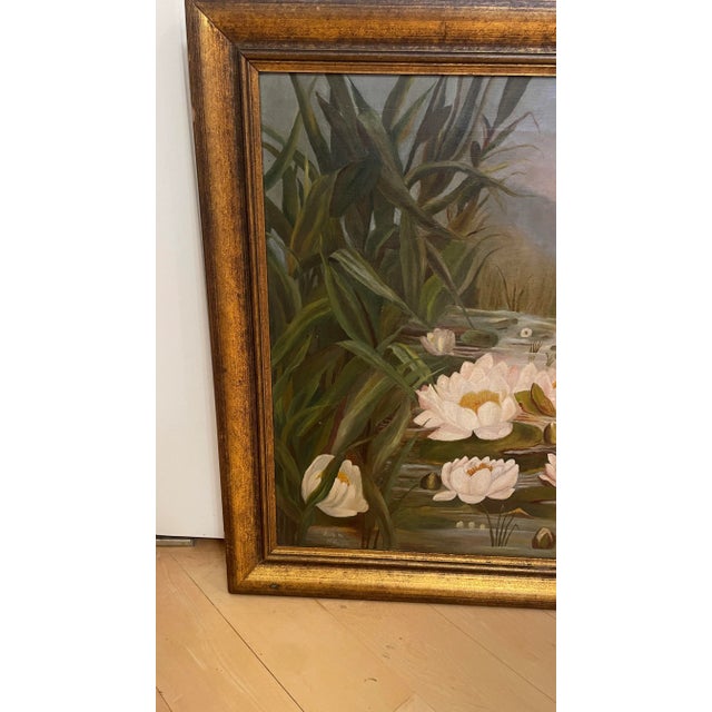 Impressionist 1980s Vintage Framed Impressionist Water Lilies Oil Painting For Sale - Image 3 of 12