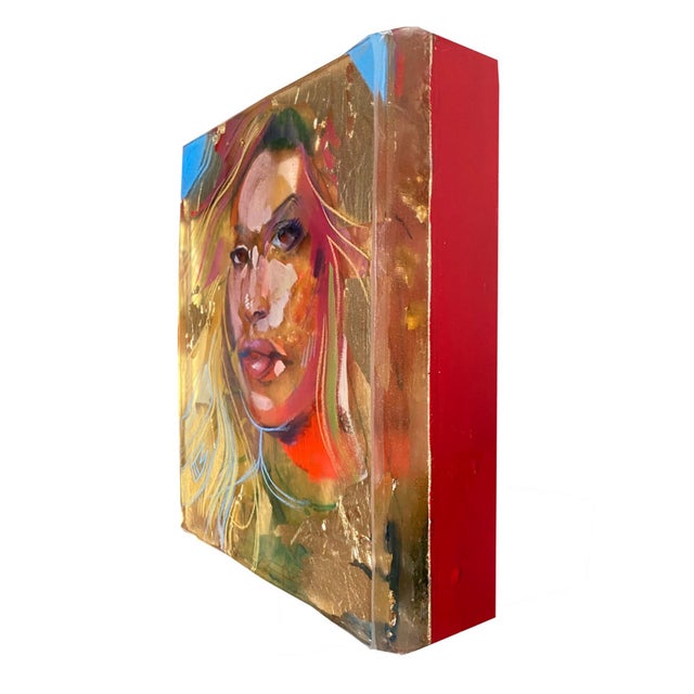 This artwork presents a vibrant portrait characterized by bold colors and expressive brushwork, capturing the essence of...