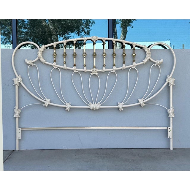 1970s Vintage Elliotts Design White Enameled King Headboard & Footboard Bed No Rails For Sale - Image 5 of 12