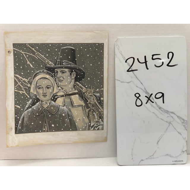 1940s 1940s Original Graphite Illustration of Couple in Snowstorm, 9 X 8 In. For Sale - Image 5 of 5