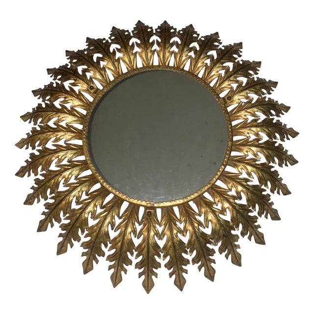 Vintage Italian Gilded Sunburst Mirror, 1960s For Sale