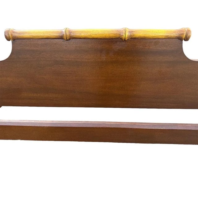 Chinoiserie Chinoiserie Solid Teak and Faux Bamboo Queen Size Bedframe - Circa 1940 For Sale - Image 3 of 9