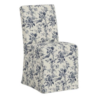Stoffer Home x Cloth & Company Lindy Slipcover Dining Chair in Bird Toile Navy For Sale