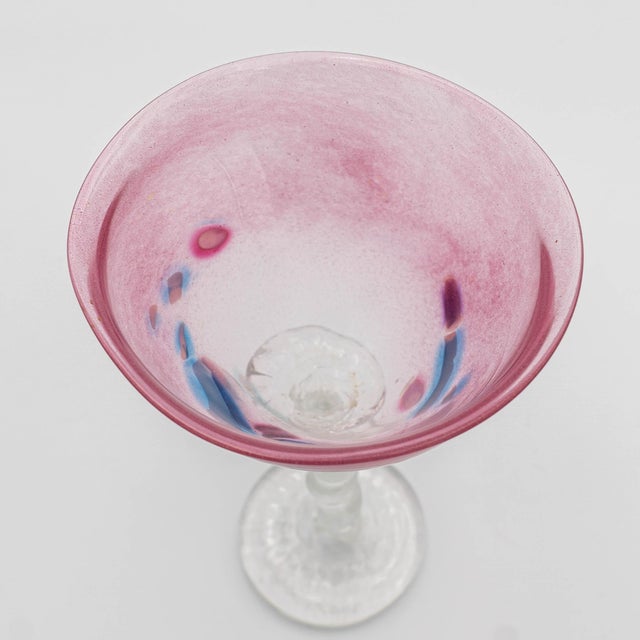 1970s Leon Applebaum Signed Art Glass Twisted and Tilt Martini Goblets- a Pair For Sale - Image 9 of 10