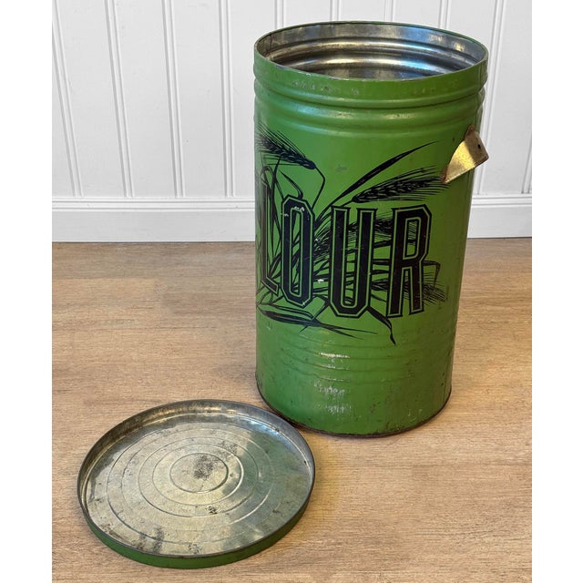 Antique 22" Farmhouse General Store Green Tin Flour Bin For Sale - Image 6 of 11