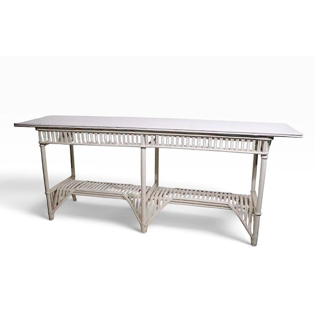 Art Deco Early 20th Century Large Stick Wicker Console Table in White Paint Finish For Sale - Image 3 of 18