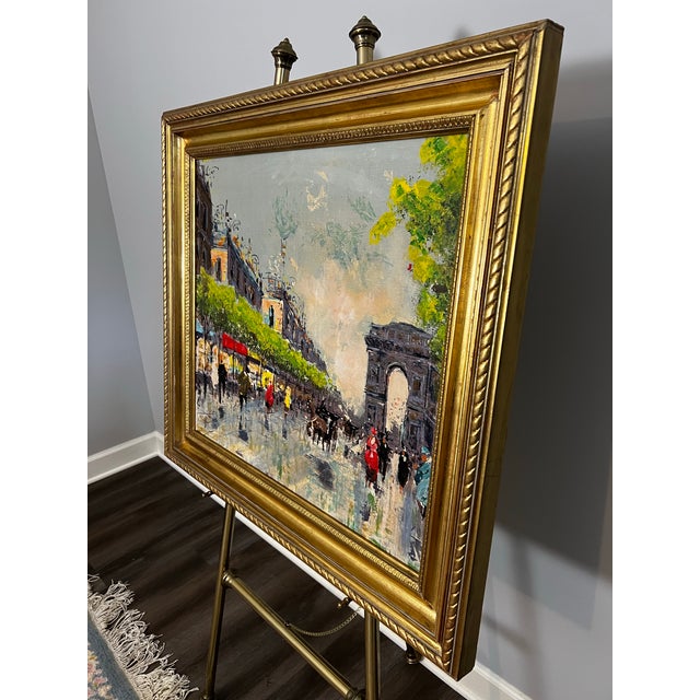 Mid 20th Century Post Impressionist Oil on Canvas Painting of Paris Streets With Arc De Triomphe in the Style of Antoine Blanchard, Unsigned, Framed For Sale - Image 4 of 12
