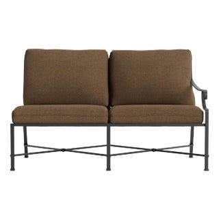 Brown Jordan Venetian Right Arm Loveseat, Textured Pewter frame with Fusion Moccasian fabric For Sale