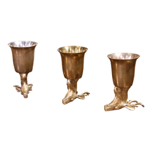 Early 20th Century German Silverplated Brass Deer Stag Goblets- Set of 3
