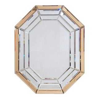 Octagonal Modernist Octagonal Modernist Beveled Glass Wall Mirror From Italy (H 45 1/4 X W 35) For Sale