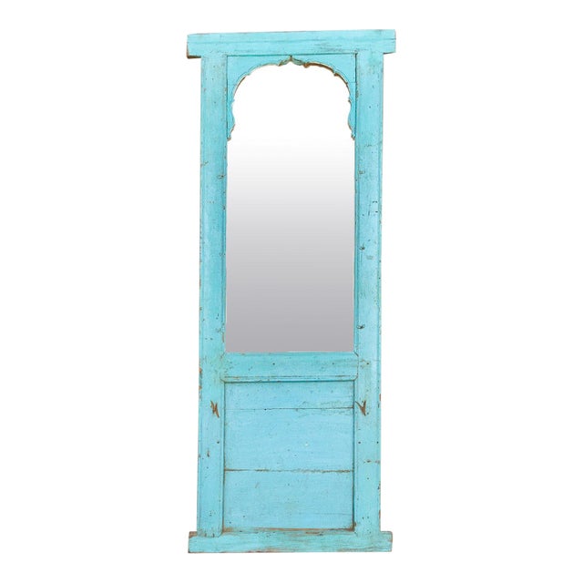 Antique Haveli Blue Floor Mirror For Sale