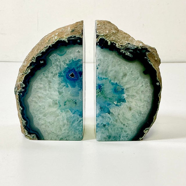 Hollywood Regency 1960s Vintage Boho Chic Hollywood Regency Turquoise Agate Geode Bookends - A Pair For Sale - Image 3 of 16