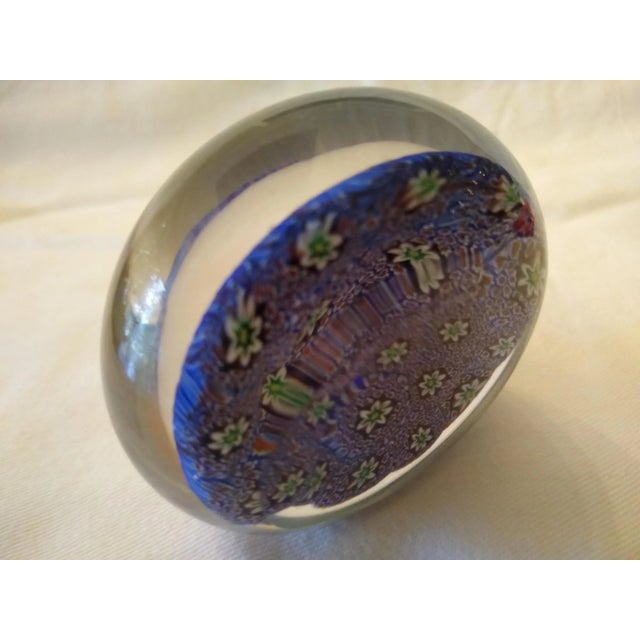 Vintage Millefiori Blue Murano Blown Glass Paperweight For Sale - Image 4 of 5